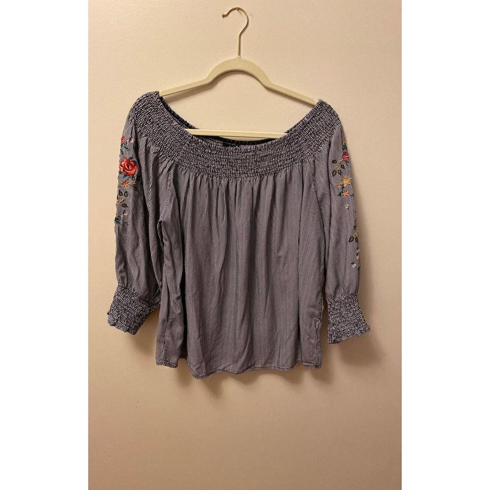 Top with Stripes and Embroidery down the arms